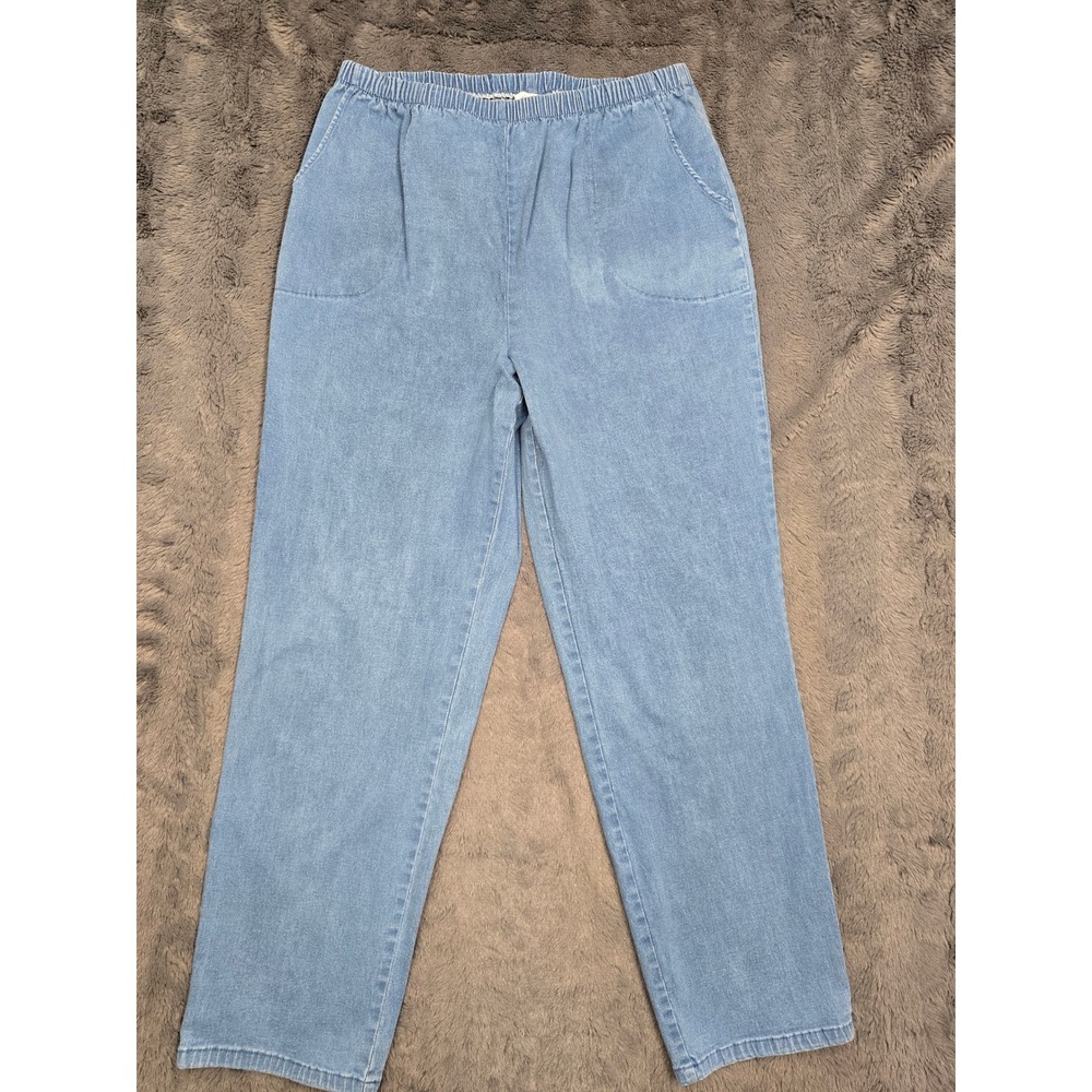 Denim & Co Womens XL Light Wash Elastic Waist Straight Leg Jeans Light Spots